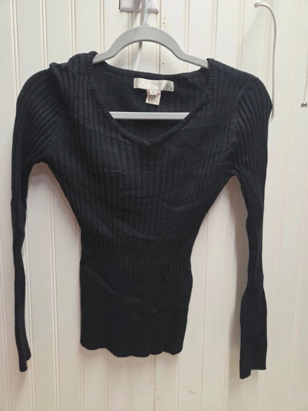 Y2K Style Bette Paige black ribbed fitted stretchy sweater